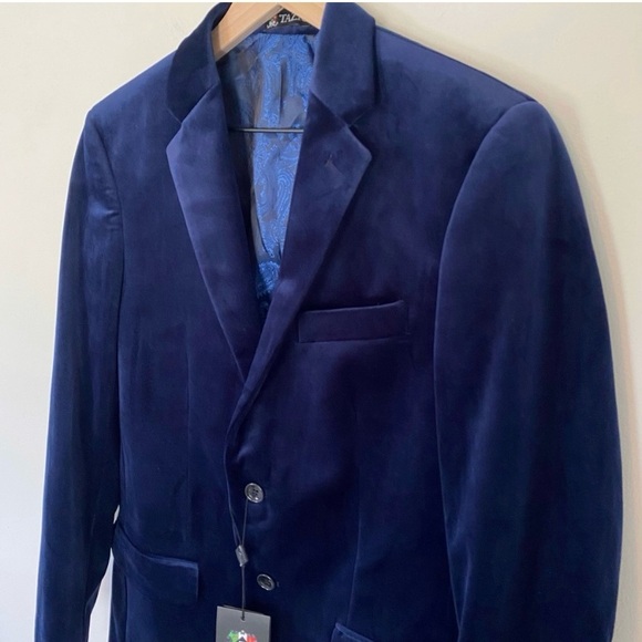 NWT Tazio Navy Velvet Notch Lapel Tuxedo Jacket Blazer Fully Lined size 38 - Picture 4 of 12